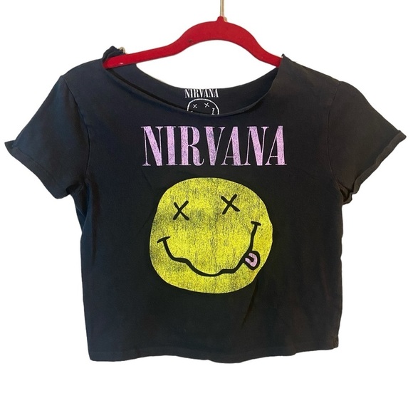 Nirvana Black Cropped Cotton Tee - Picture 2 of 7